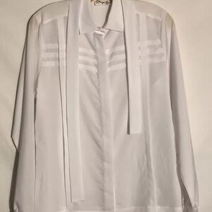 Vtg Shapely Womens 12 Sheer White Long Sleeve Button Up Blouse Neck Tie